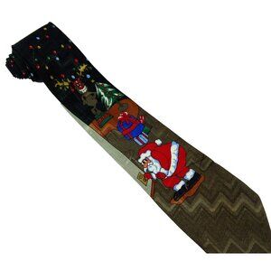 Funny Novelty Holiday Christmas Tie Santa Claus and Rudolph Necktie